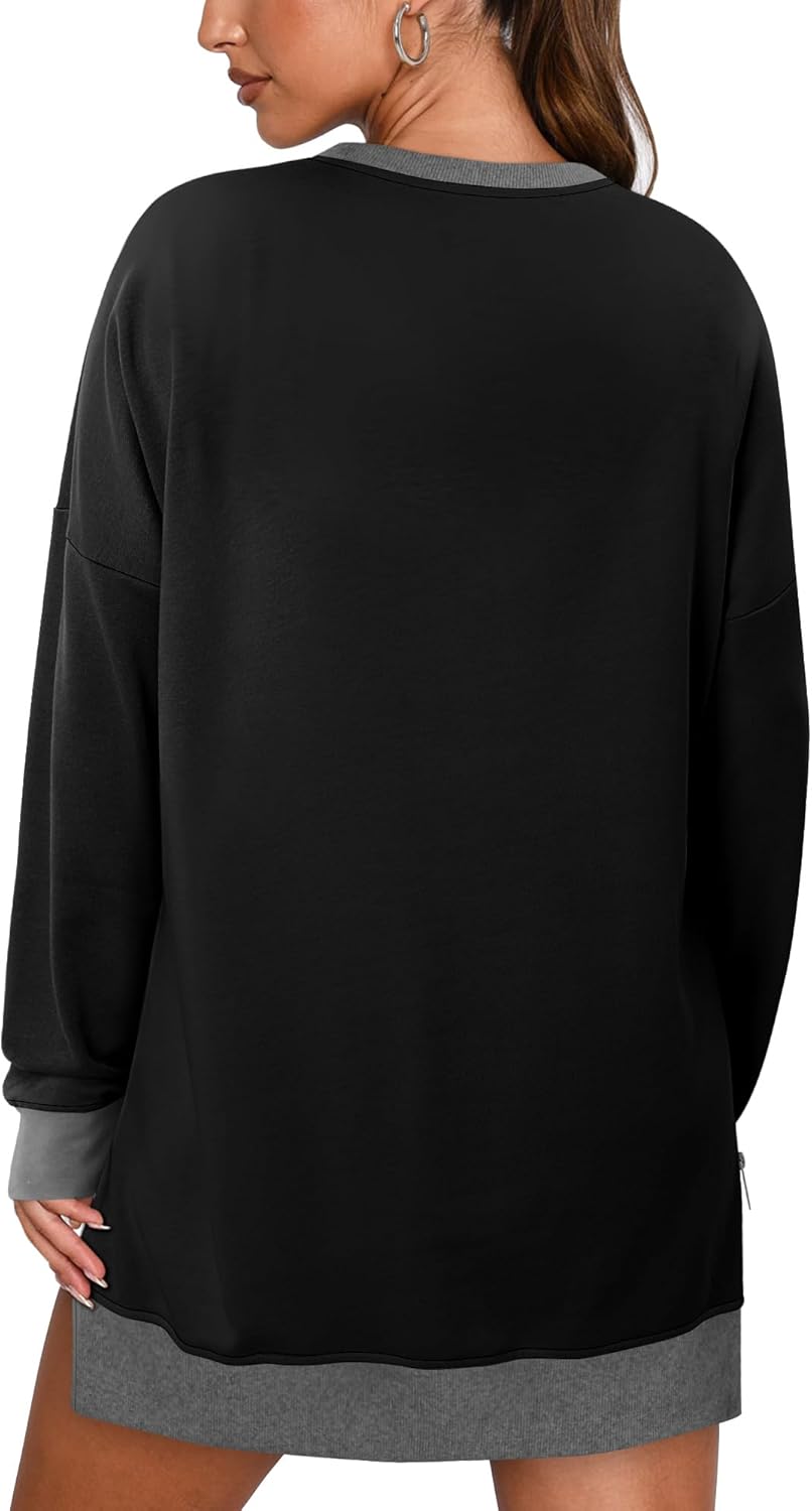 CHICZONE Crew Neck Oversized Sweatshirt Zipper Slit Long Sleeve Pullover for Women 2025 Trendy Fall Clothes - Image 5