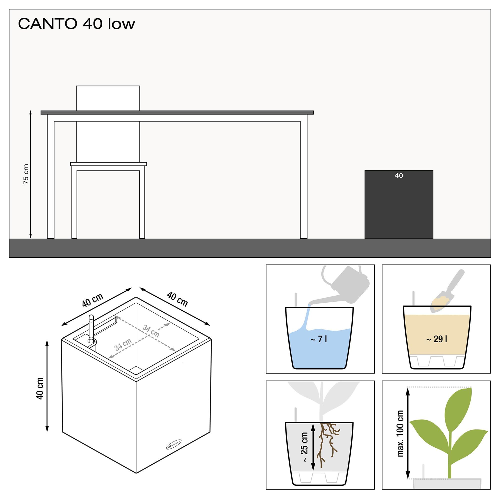 LECHUZA CANTO Premium 40 low antracite metallizzato 13753