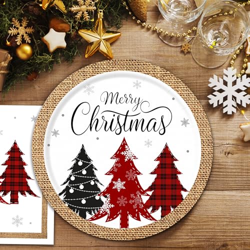 Christmas Paper Plates and Napkins(Serves 25), Christmas Plates Disposable, Included Dinner Plates, Dessert Plates, Napkins and Cups for Xmas Party Decorations – Image 7