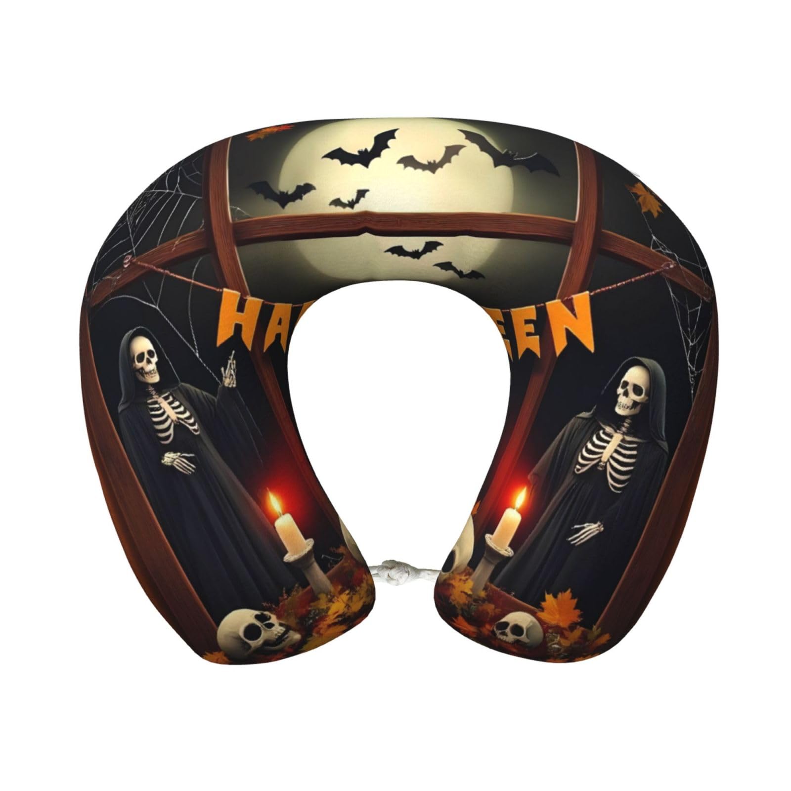 peiyeety Halloween Decoration Print Travel Pillow Memory Foam, Portable Neck Pillow for Airplane, Car and Office