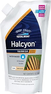 TotalBoat Halcyon Water-Based Marine Varnish | Fast-Drying Polyurethane Wood Finish for Boats, Outdoor Furniture, and Woodworking | Clear Semi-Gloss, Quart