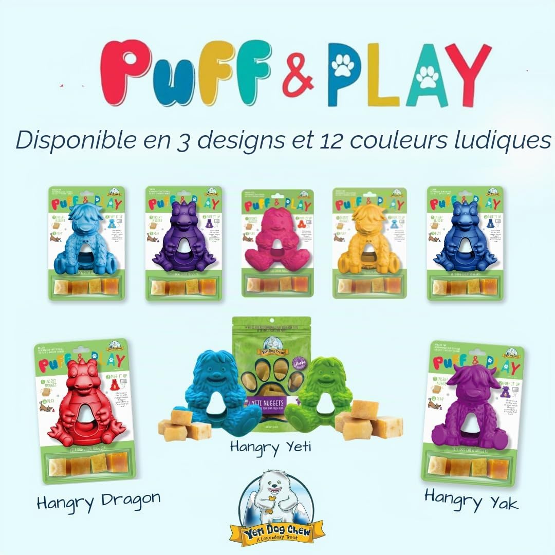 Yeti Puff and Play – Jouet interactif pour chien – Distributeur de friandises – Jouet à mâcher stimulant amusant pour la dentition, l'entraînement comportemental, apaisant l'anxiété, pour les mâcheurs