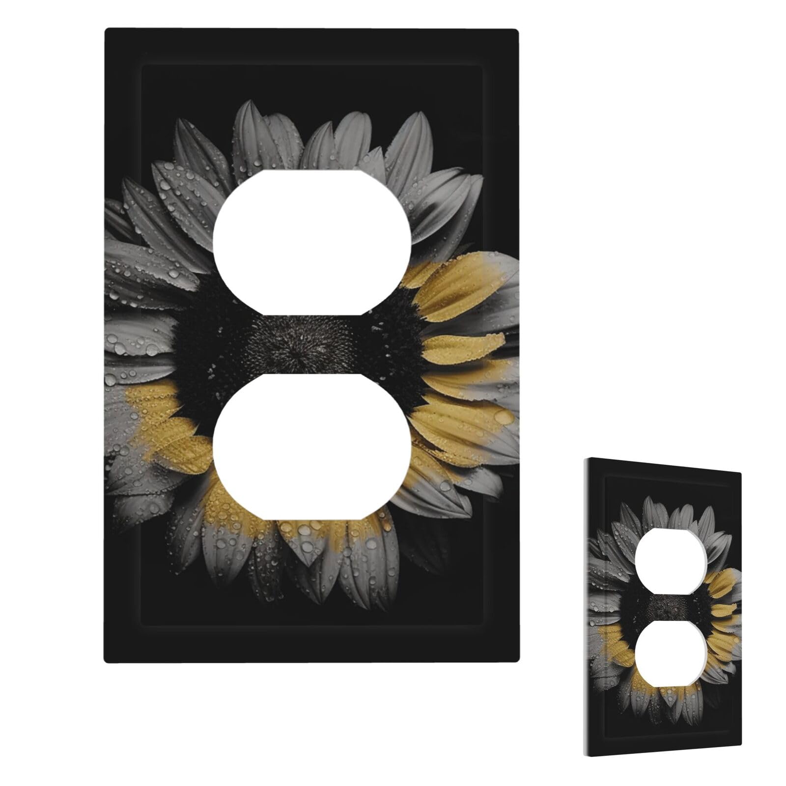 Aceprints Duplex Sunflower Black Wall Plate Cover Modern Decorative Light Switch Cover Unbreakable Receptacle Outlet Covers For Living Room Bedroom Decor