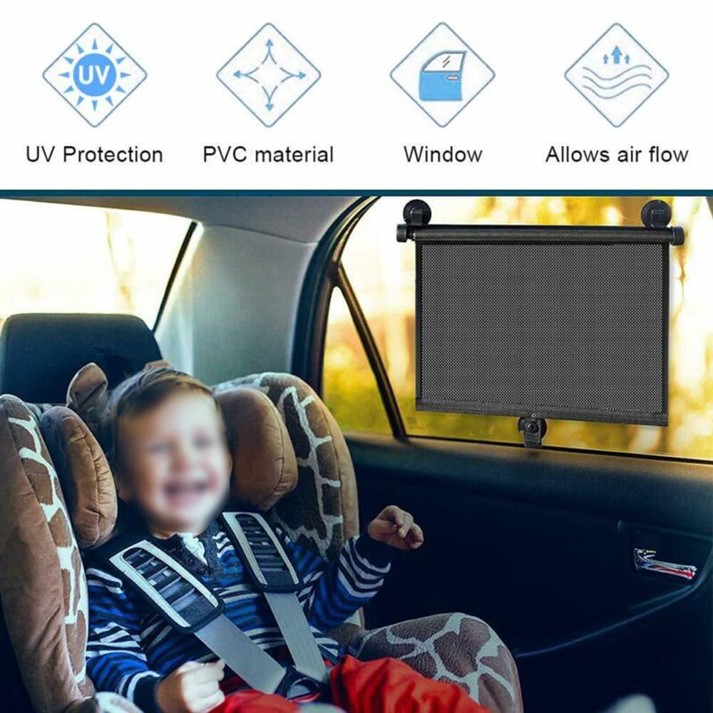 Lot 2 Pare-Soleil Voiture Latéraux Bébé Rétractables 45x50 Cm - Protection UV, Ventouses + Clips - Voyage Enfant Confort