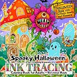 Spooky Halloween Ink Tracing Coloring Book for Adults: Follow the White Lines to Reveal Haunted Village Reverse Coloring Book Creepy Halloween Scenes Trace with Only One Black Pen