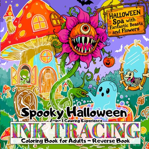 Spooky Halloween Ink Tracing Coloring Book for Adults: Follow the White Lines to Reveal Haunted Village Reverse Coloring Book Creepy Halloween Scenes Trace with Only One Black Pen
