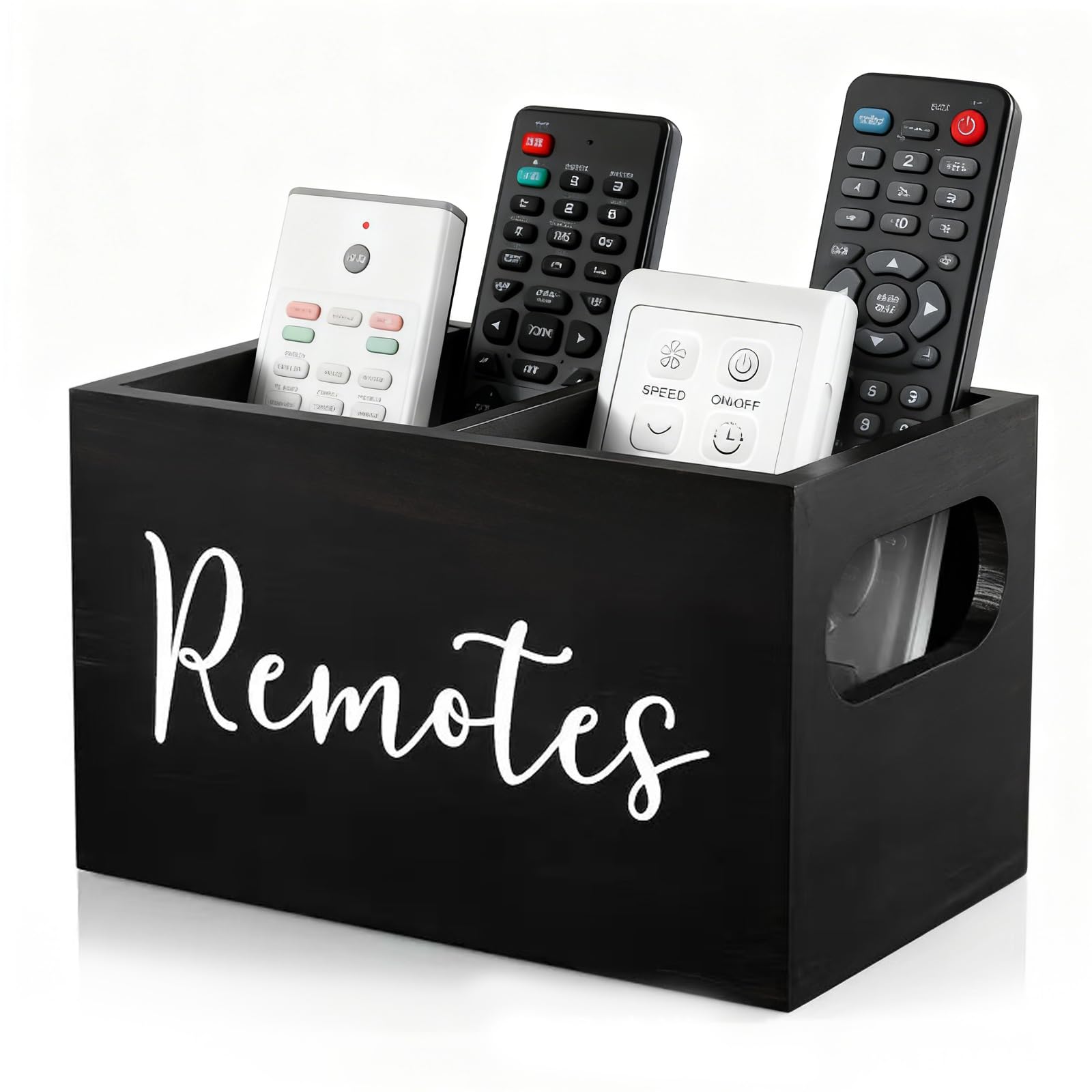 Rfytdcf Black Remote Control Holder, Wooden Tv Remote Holder With 2 Compartments Storage Caddy Box Organiser For Table Living Room Bedside Couch (Black)