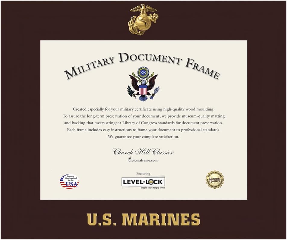 United States Marine Corps 11" w x 8.5" h Certificate Frame - Fits - Spectrum Wall Certificate Frame - Cherry Moulding with Matting - Officially Licensed