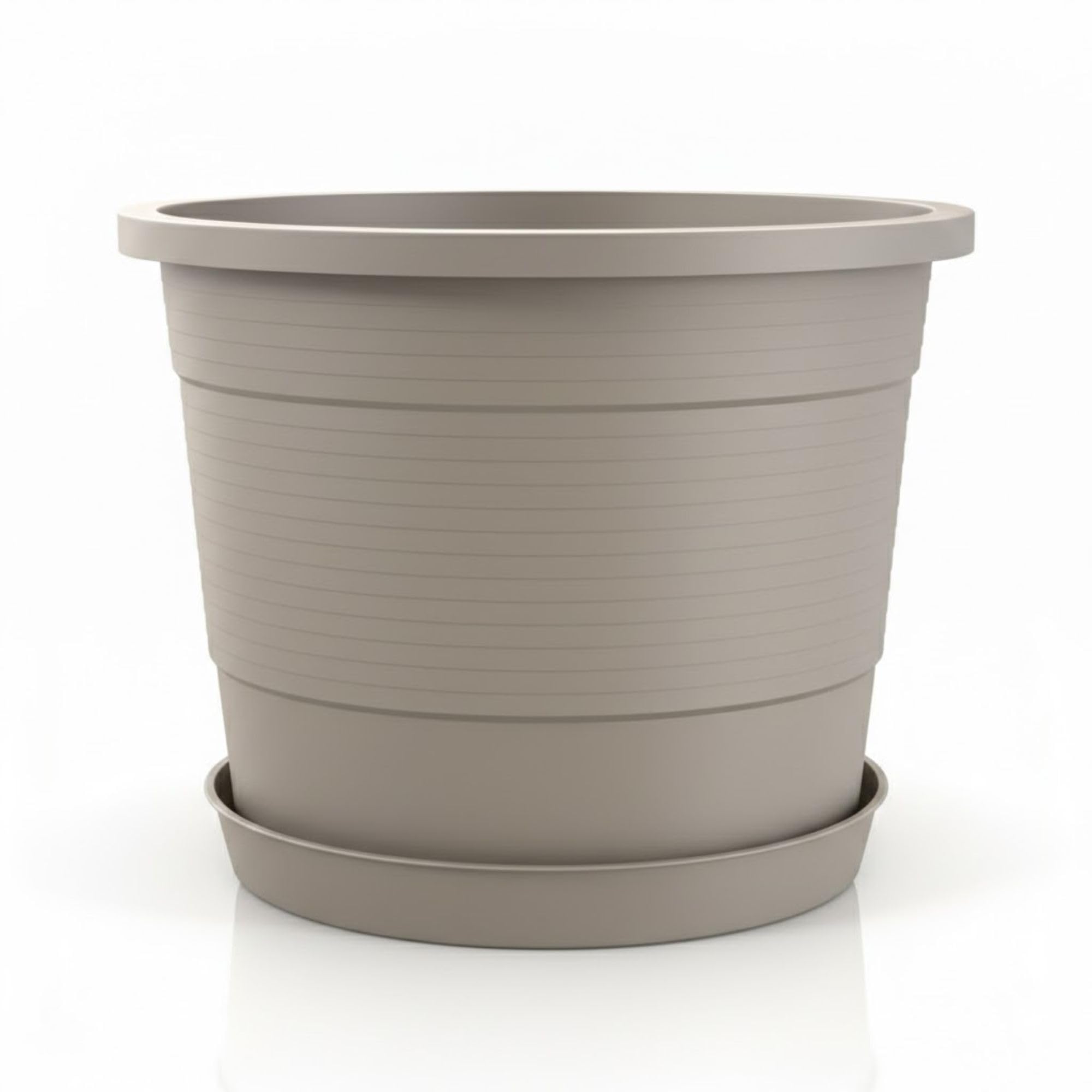 Plastard Blumentopf Terra Ø 35 cm Seidengrau mit Untersetzer, wetterfester Pflanzkübel, Pflanztopf, Blumenkübel, Übertopf für Innen & Außen aus Kunststoff mit Überlauf
