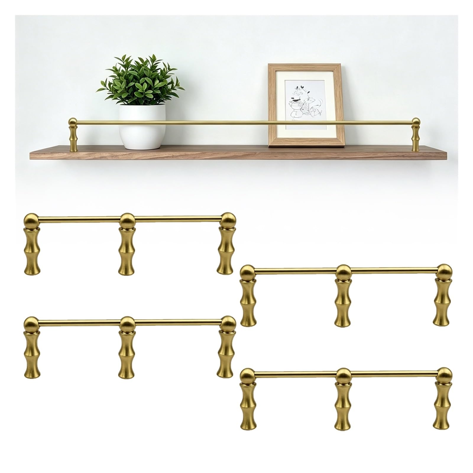 Brass Gallery Rails for Shelves 50 60 70 80 90 100cm, Cabinet Fence Decorative Guardrail for Living Room/Office, Anti-Fall Shelf Railing(Set of 4,36″/91.5cm)