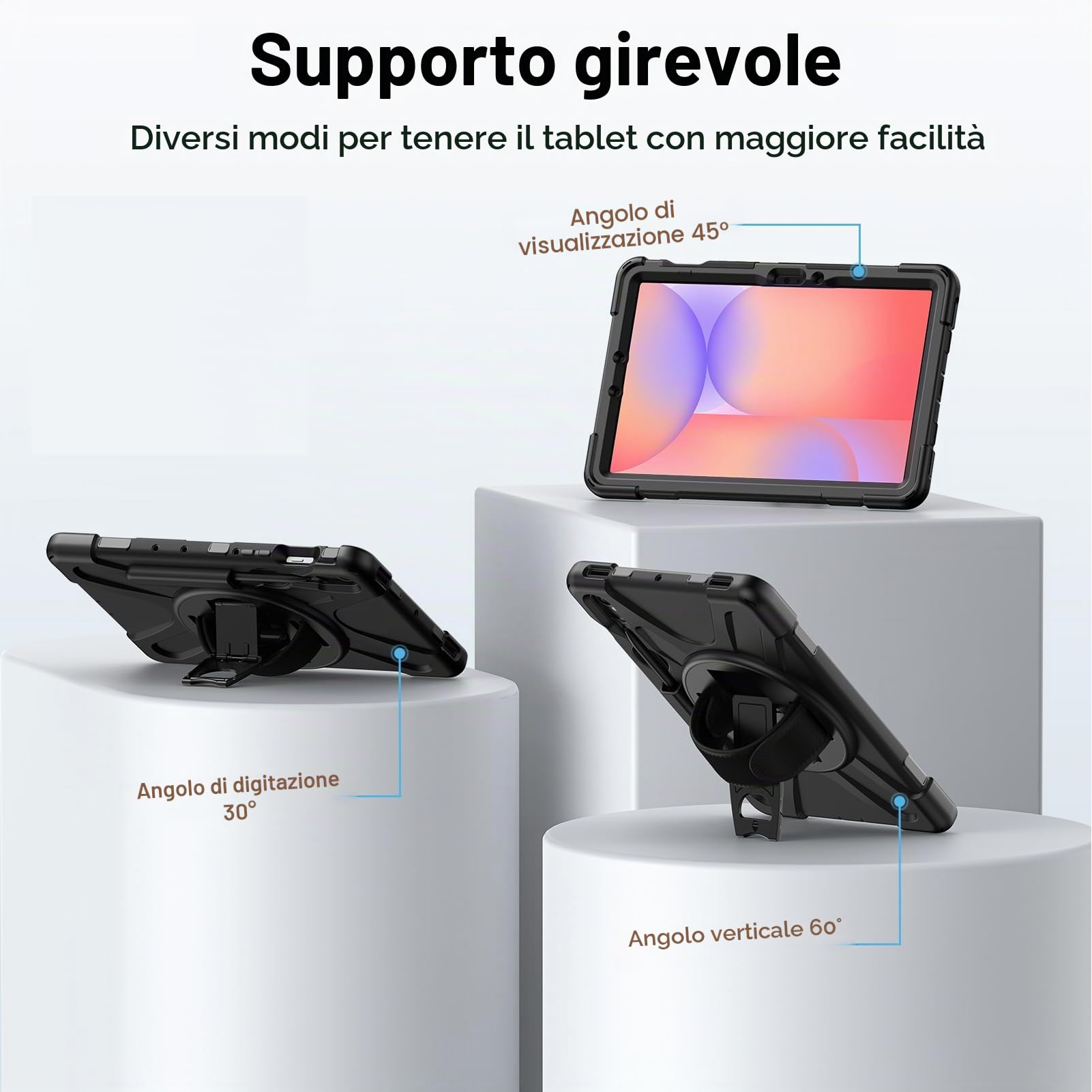 Gerutek Cover per Samsung Galaxy Tab S10 Lite/S10 FE/S9 FE/S9/S8/S7 (10.9/11 Pollici) con Protezione per lo Schermo, Supporto Cavalletto 360°/Cinghia a Mano/Spalla/Portapenne per Tab S10 Lite, Nero