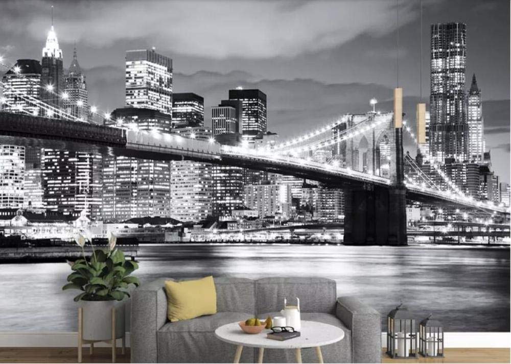 Papier peint fond mur salon design New York pont noir et blanc atmosphère urbaine