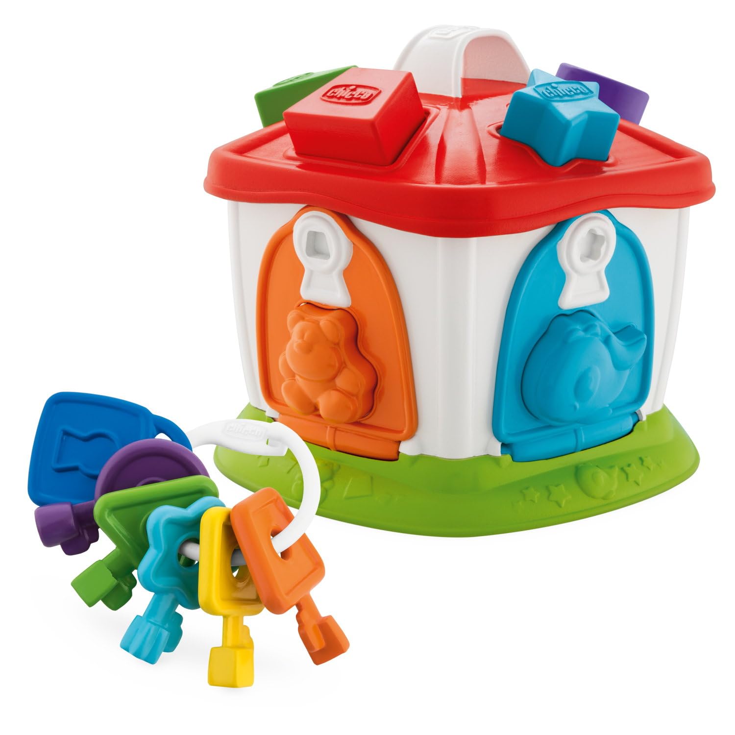 Chicco Casita de los Animales 2 en 1, Cubo de Actividades con Niveles de Dificultad Creciente, Juego Educativo con Llaves Coloridas y Formas de Plástico – Juguete para Bebés de 1-​4 Años