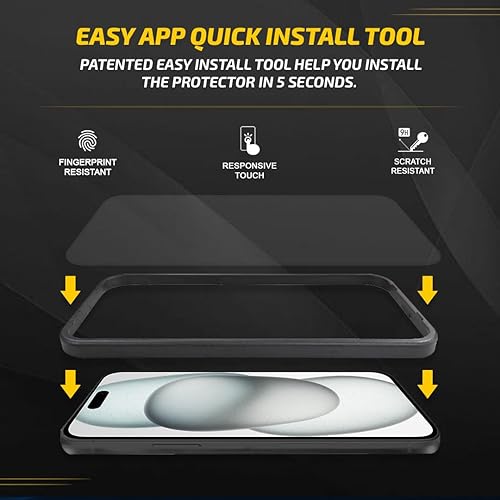 Miniatura 5 de Paquete de 2 protectores de pantalla de privacidad para iPhone 15 Pro, dureza 9H, vidrio resistente a los arañazos de fácil instalación, pantalla de