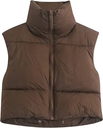 Ainangua Women's Crop Padded Vest Stand Collar Lightweight Sleeveless Puffer Zip Up Gilet Outerwear
