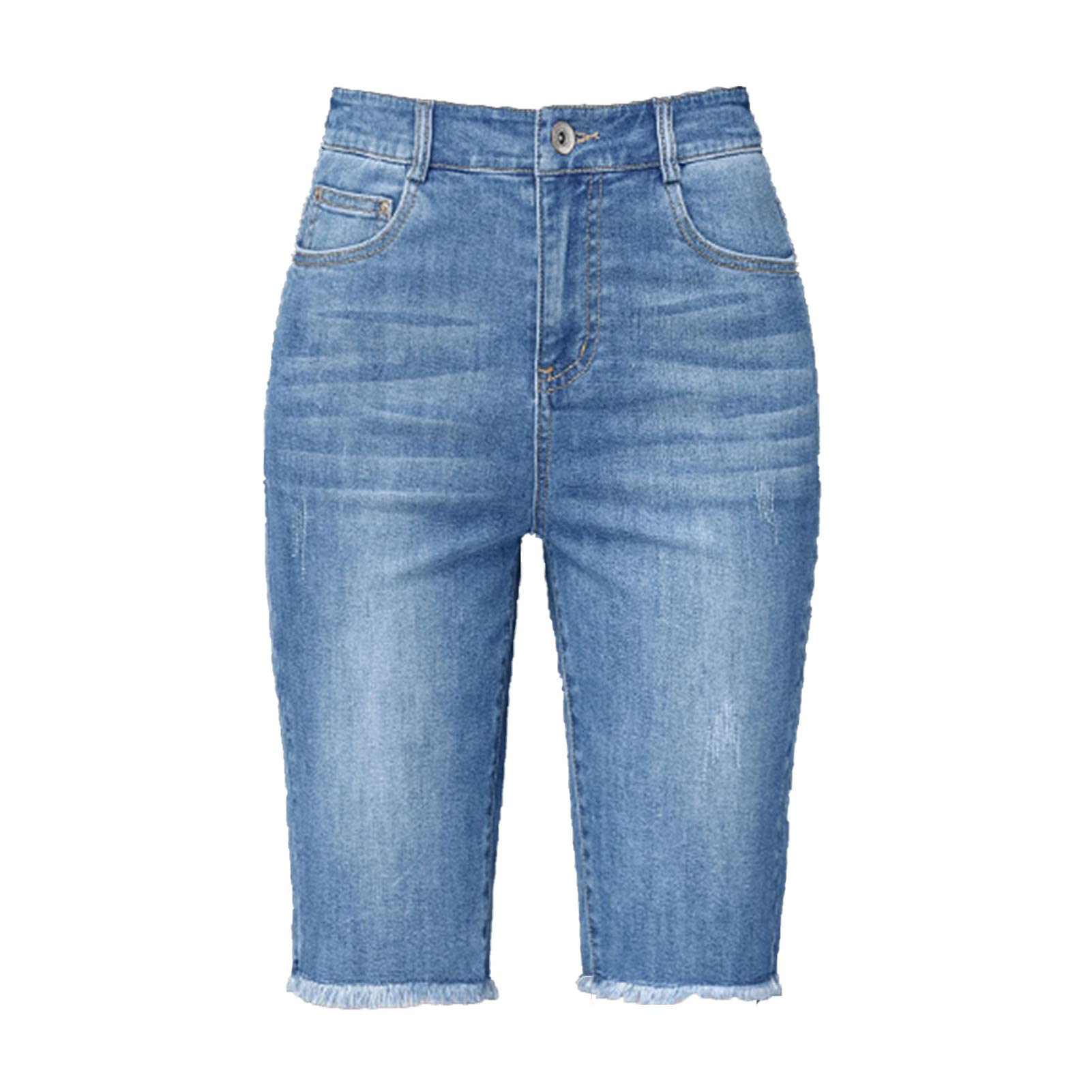 Women's Regular Fit Rolled Hem Bermuda Short Hem High-Rise Jean Short Classic Fit Roll Cuff Slimming Short (Large,Light Blue)