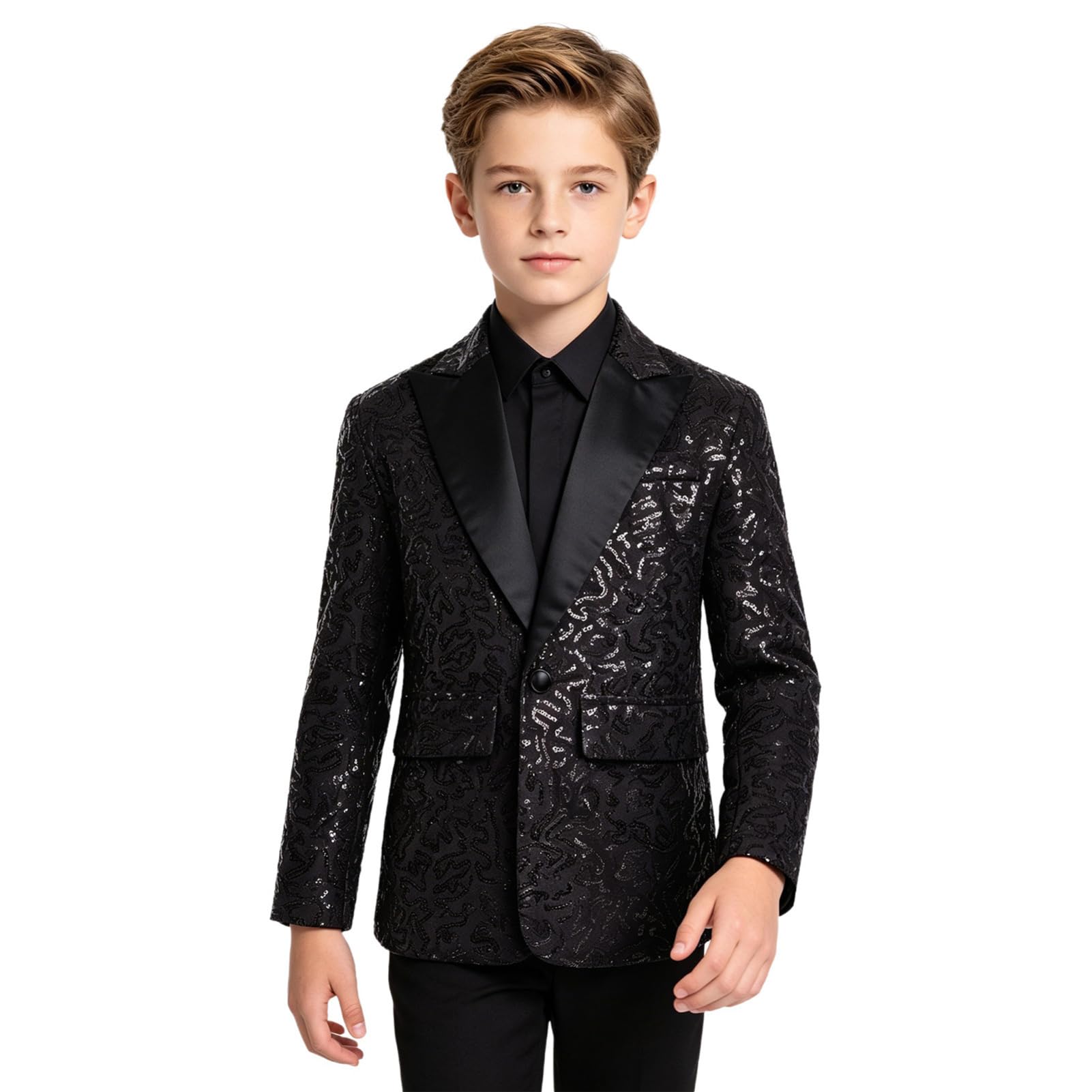 IEFIEL Blazer Enfant Garçons Élégant Costumes d'honneur Mariage Banquet Veste Smoking Gentilhomme Manteau Vestons à Paillettes 5-16 Ans
