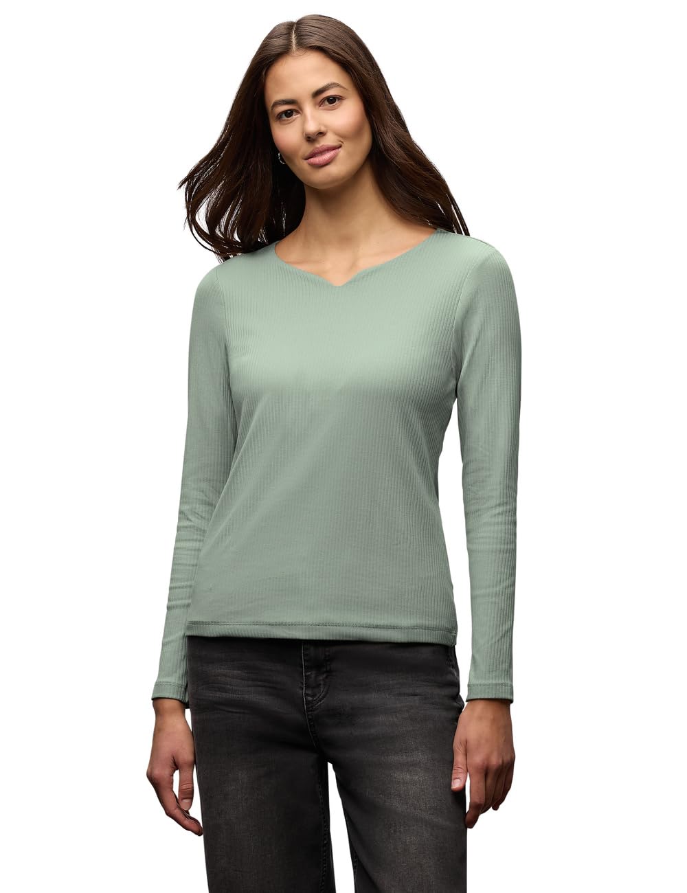 Damen Basic Shirt mit Rippstruktur