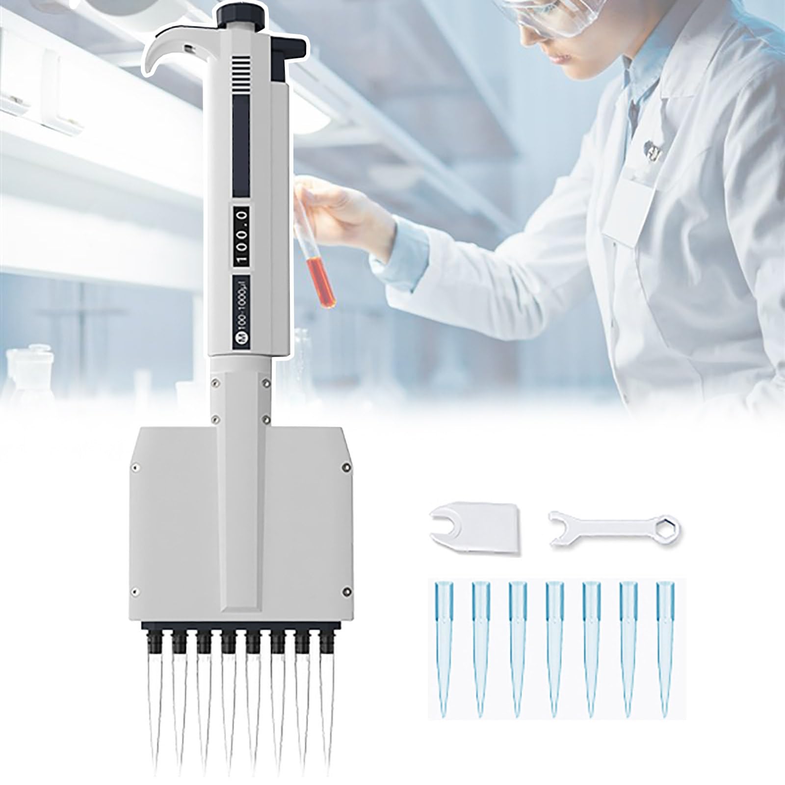 8/12-Kanal-Mikropipette, einstellbare Digitale Pipette, 0,5 ul-300 ul Labor-Mikropipette, 360° drehbarer Pipettenkopf, wissenschaftliche/medizinische Forschung, 8-Kanal-