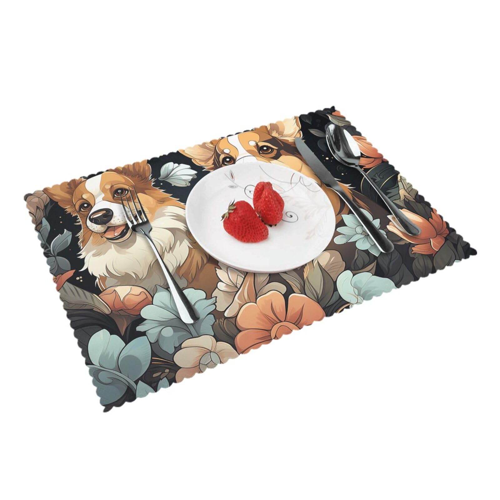 Placemats Set of 4 Heat Resistant Woven Place Mats for Dining Table Two Corgis Placemats Washable Wipeable PVC Table Mats Indoor/Outdoor Place Mats for Party Kitchen Decor 30x45 cm
