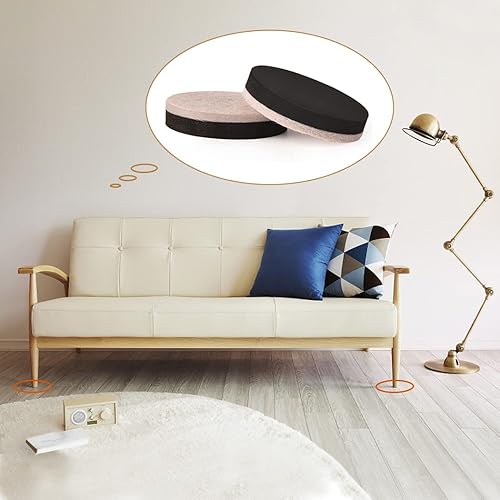 Miniatura 5 de 24 piezas deslizantes de muebles de 2 pulgadas redondas de fieltro para muebles, reutilizables, resistentes, almohadillas móviles para suelos de