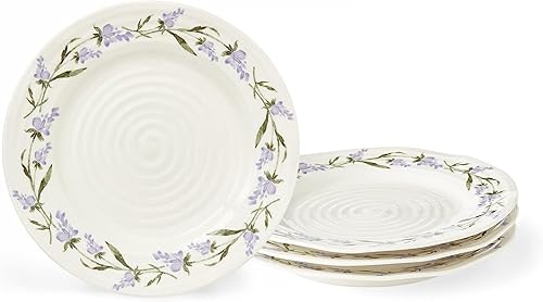 Portmeirion Sophie Conran Lavandula - Juego de 4 platos de ensalada, platos de cerámica de 8 pulgadas, platos de porcelana blanca para cocina,