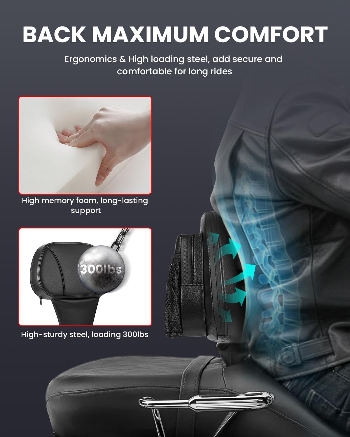 Driver Backrest Adjustable Ride Backrest Plug-in Motorcycle Backrest with Storage Bags for Harley Davidson Touring Street Glide Road Glide Road King Electra Glide