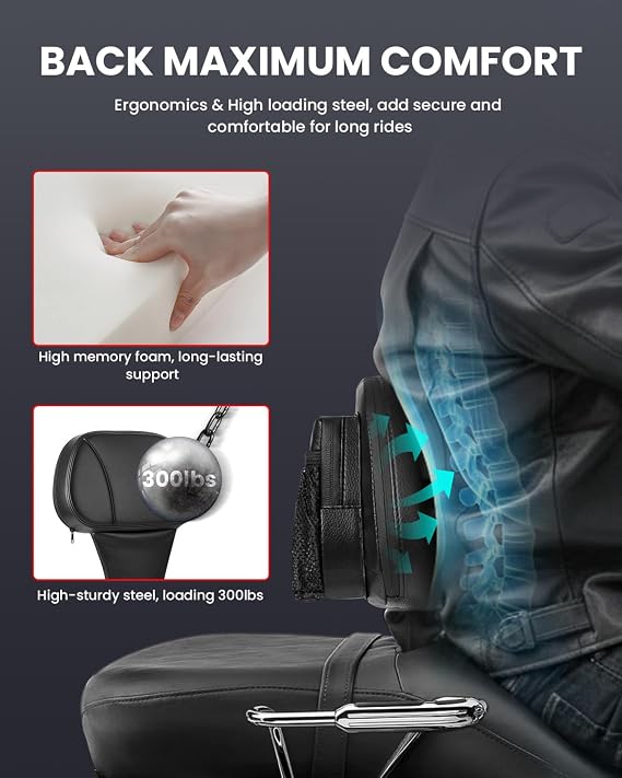 Driver Backrest Adjustable Ride Backrest Plug-in Motorcycle Backrest with Storage Bags for Harley Davidson Touring Street Glide Road Glide Road King Electra Glide