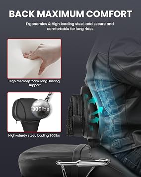 Driver Backrest Adjustable Ride Backrest Plug-in Motorcycle Backrest with Storage Bags for Harley Davidson Touring Street Glide Road Glide Road King Electra Glide