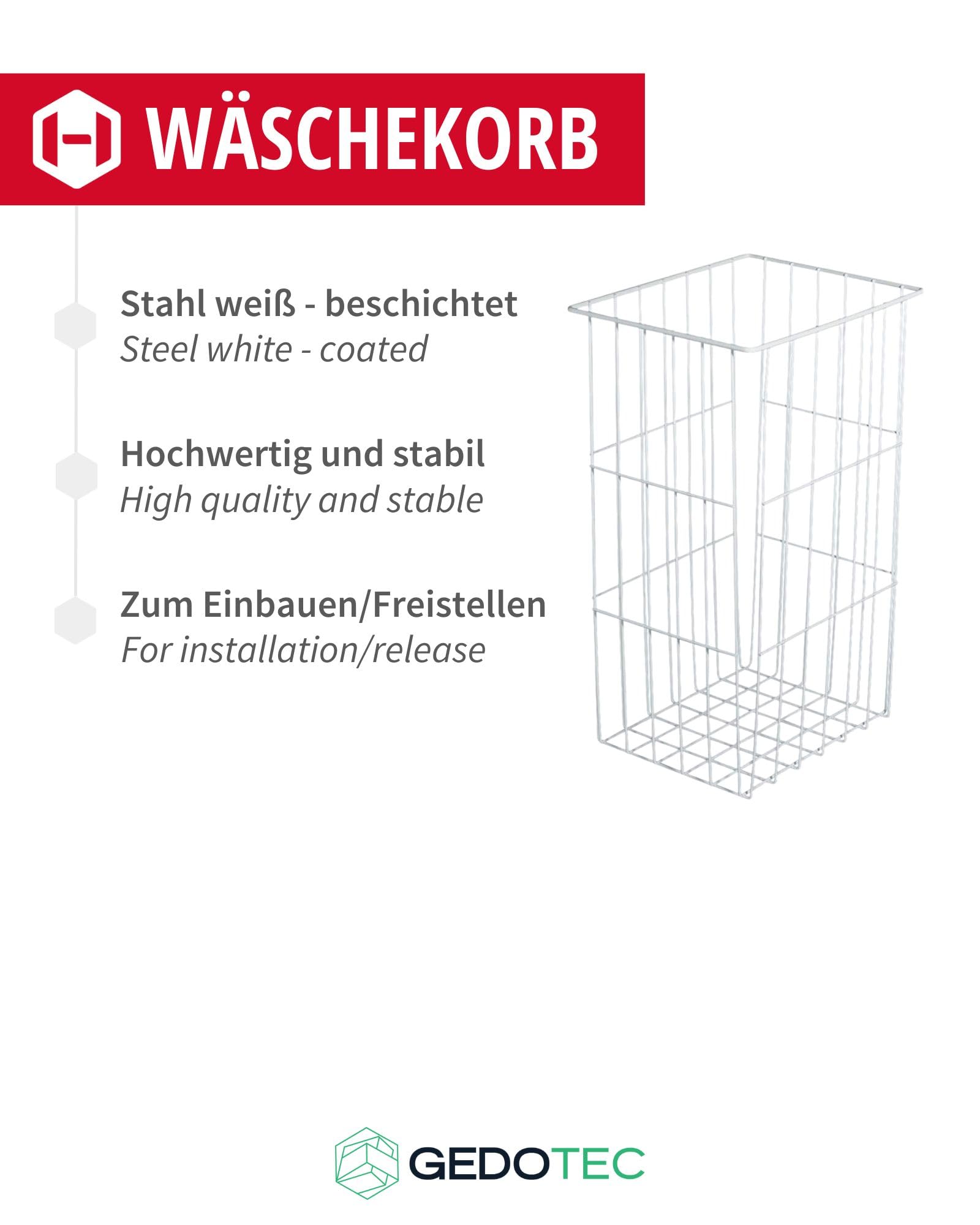 Gedotec Roostermand wasmand wit met ophangfunctie - BxD: 240 x 290 mm - Made in Germany - stapelbare wasverzamelaar voor kast en opslag - wasmand