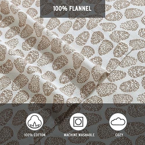 Image of Eddie Bauer - Flannel Sheets Queen Size, Anti-Pilling & Wrinkle Resistant Cotton, Soft for All-Season Comfort - Bed Sheets with Matching Pillowcases & Fitted Sheet (Little Creek Pine Cone Beige)