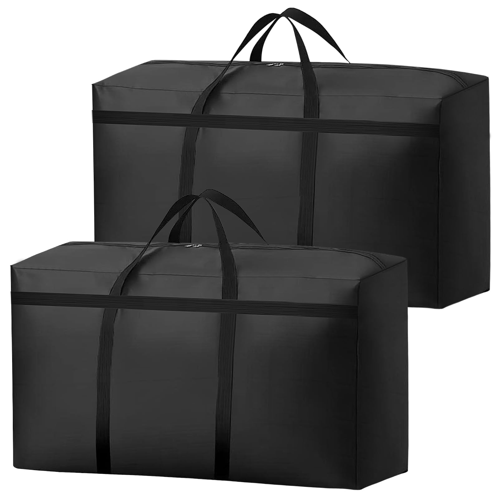 KOMABLEN 2 Piezas 180L Bolsas Almacenaje Ropa, 600D Oxford Impermeable Cajas para Guardar Ropa con Cremallera y Asa, Negro Plegable Bolsas Mudanza Grandes para Edredones, Mantas