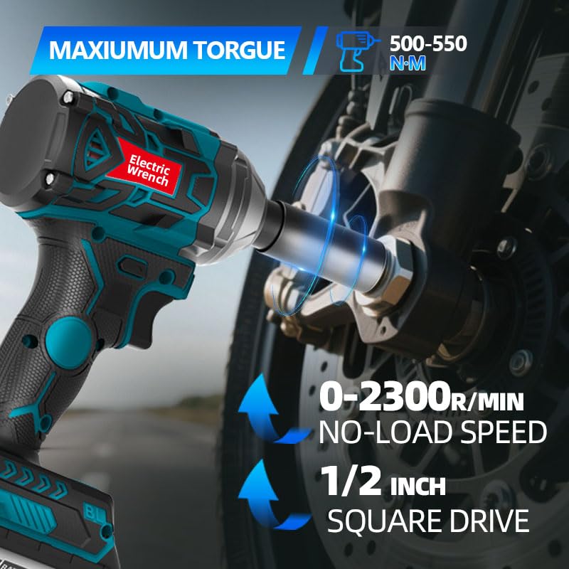 Clé d'impact bleu sans fil 500N, y compris 5.2 batterie/chargeur/accessoires. Idéal pour les réparations automobiles, la construction de scènes, les projets d'amélioration de la maison