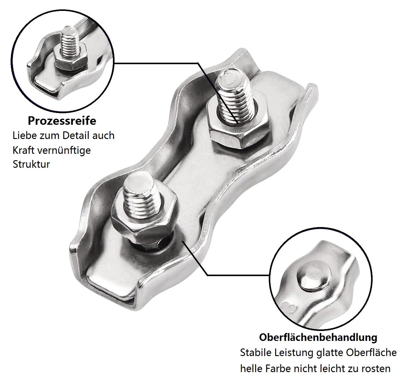 Gebrazy Lot De 12 Serre-Câbles M4 Duplex Acier Inox 304 – Pour Câble 4 Mm – Tendeur Corde à Linge, Fixation Robuste Et Antirouille