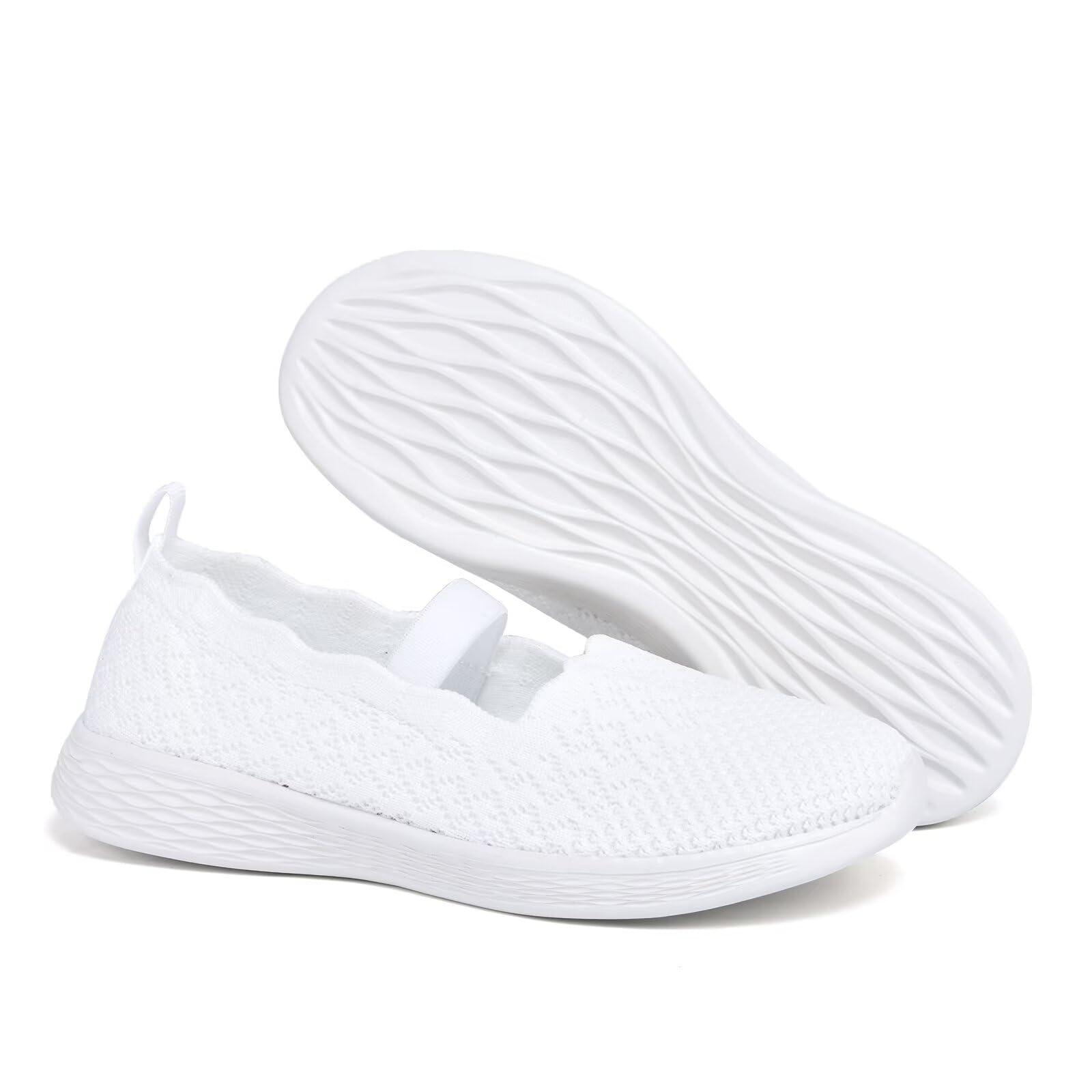 poemlady Women's Slip on Loafer Shoes - Knit Casual Ballet Flat Nurse Walking Sneakers Mesh Round Toe Low Wedge Memory Foam Shoes