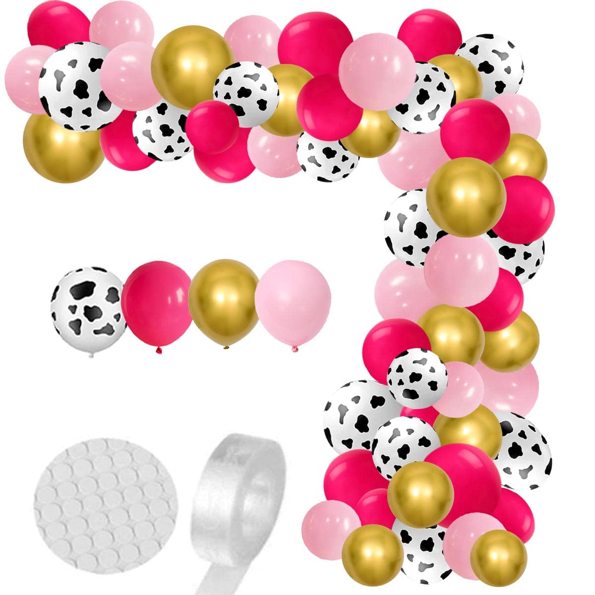 Rose Red, Pink, Cow Balloons Garland Set, 122PCS Cow Print Balloons, Rose Red, Light Pink Balloons, Metallic Gold Balloons for Girl 16th Birthday Wedding Baby Bridal Shower Last Rodeo Party Decoration