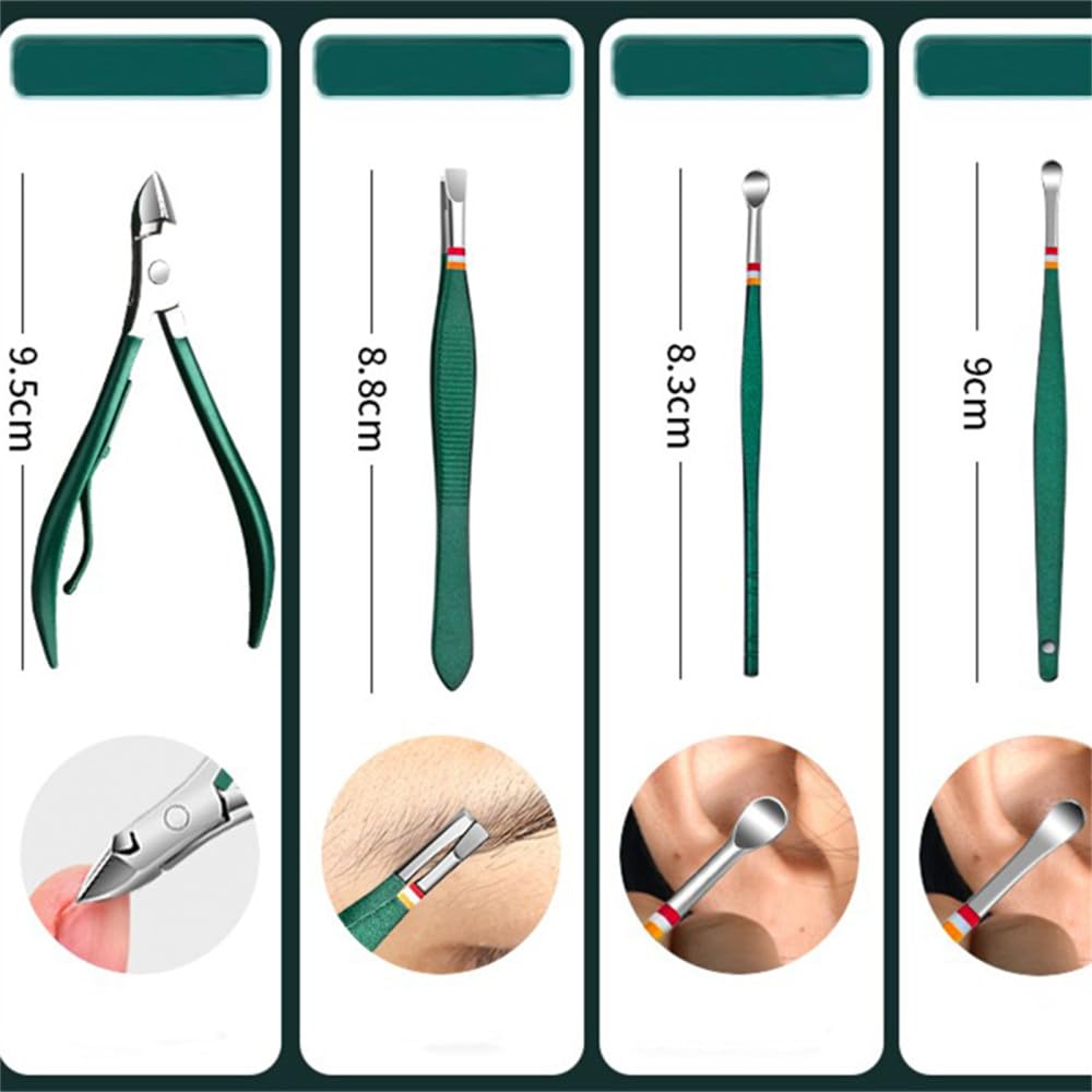 Obcinacze do paznokci Zestaw obcinaczy do paznokci zestaw ze stali nierdzewnej składaną torbą zestawy obcinaków manicure nożyczki przybory makijażu(12 Pcs Green)