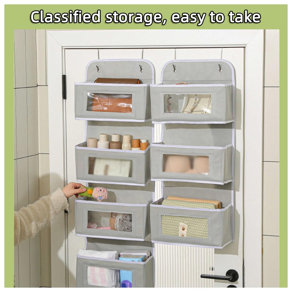 Hängeorganizer mit Transparenten Fenstern 2 Packungen, Faltbares Design, für Tür Bad Kinderzimmer Wohnzimmer Schlafzimmer(Size:5-Layer,Color:grau)