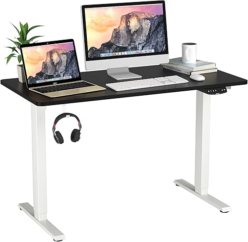 Tangkula Escritorio eléctrico de pie con motor doble, 48 x 24 pulgadas, altura ajustable, estación de trabajo para computadora con controlador de
