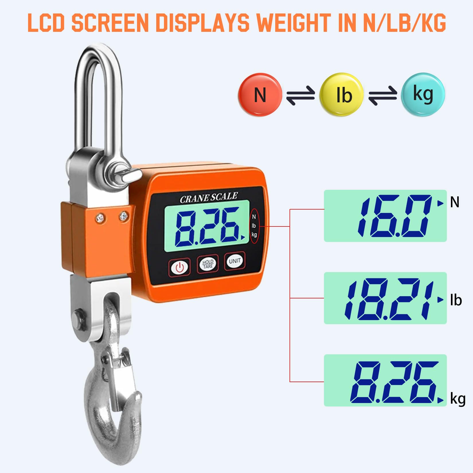 Idota Kranwaage 500KG Hängewaage Digital LCD Waage Wildwaage Angeln Wharf-Wiegen（Orange）