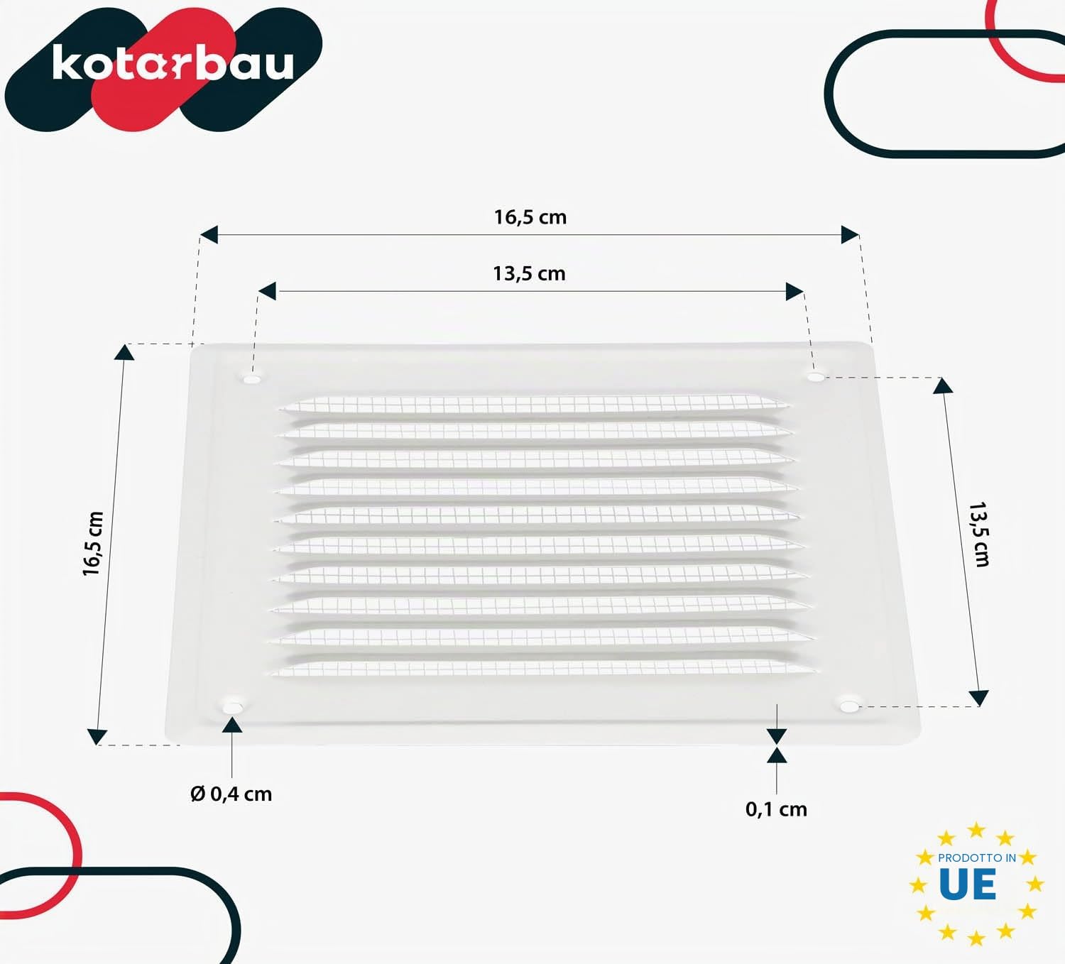 KOTARBAU® Griglia Aerazione Quadrata - Acciaio - 16.5x16.5 cm - Bianco - Griglia Ventilazione - con Rete Anti Insetti - Resistente Alla Corrosione