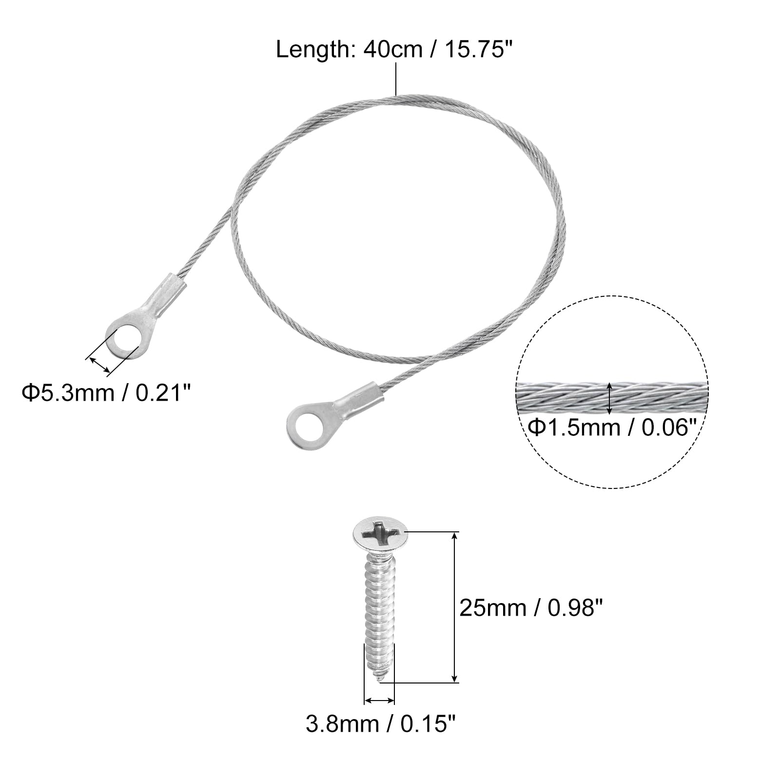 Quarkzman Soldes QUARKZMAN 4pcs Lanière Câble Œillets Extrémité, 30 Cm X 1,5 Mm 304 Inox Acier Fil Corde Lanyard Avec Autotaraudeurs Vis Pour Connecter Meubles, Lampe à Suspendre Quarkzman France