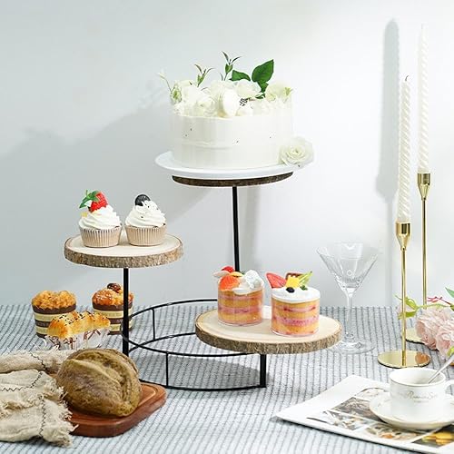 Miniatura 5 de Soportes de madera para tartas de 3 niveles, soporte de madera rústica para cupcakes, bandeja de exhibición de postres de madera, soporte de maceta
