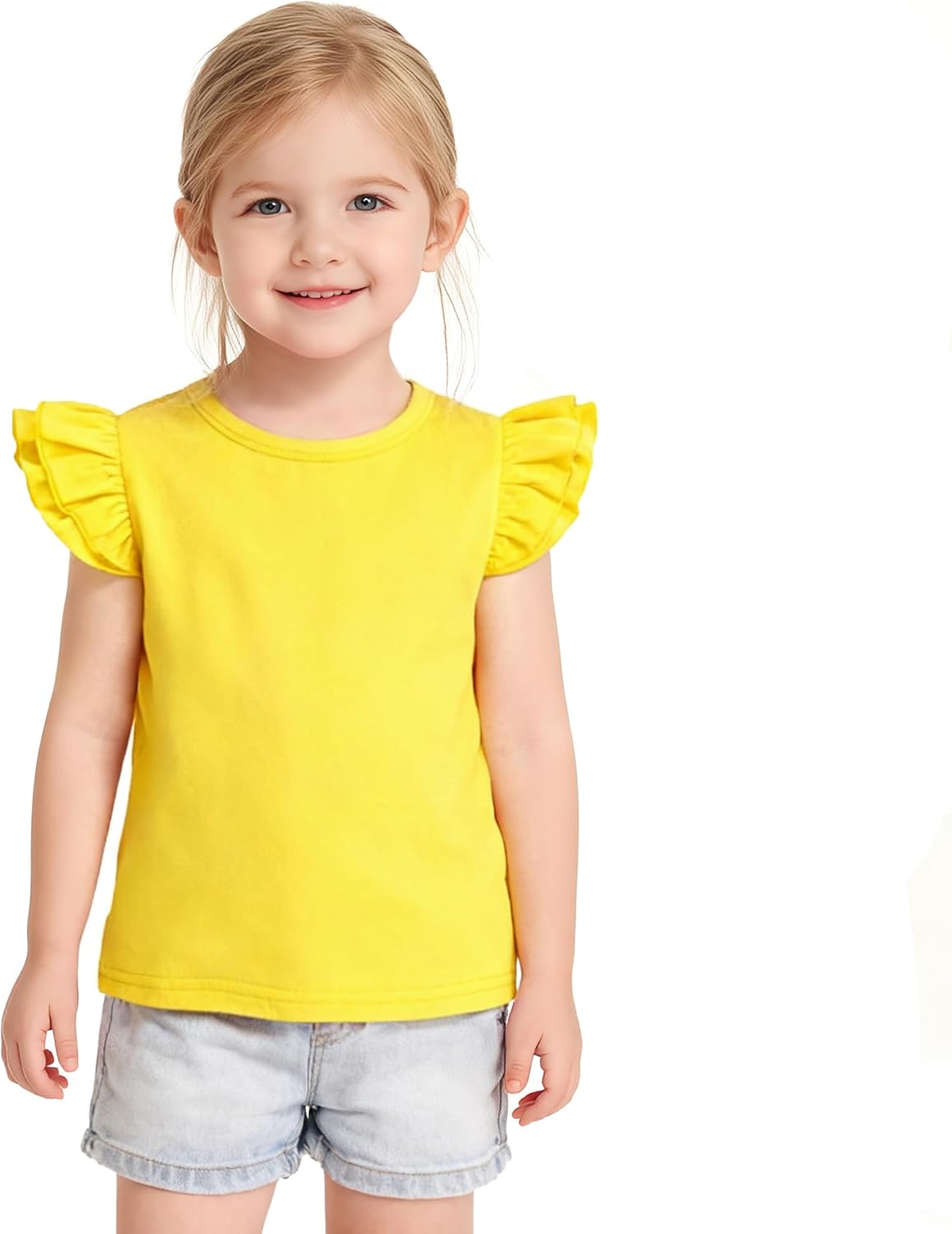 12M-14Y Toddler Baby Girls T Shirt Solid Color Blouse Ruffle Top Cotton Casual Tees Plain Shirt