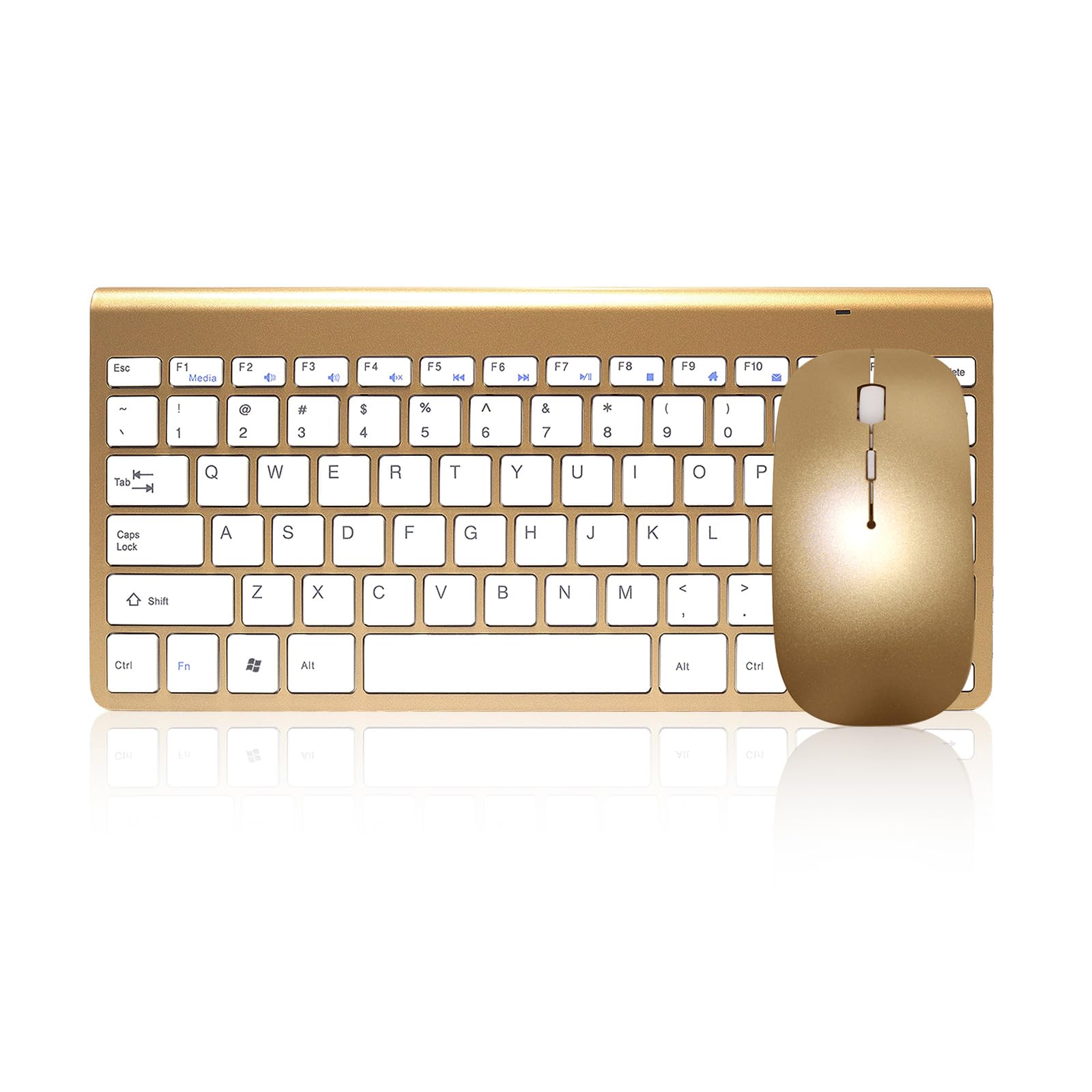 Photo 1 of ZTZ 2.4G Mini USB Keyboard with Silent Mouse Combo for Laptop/Desktop/Table and PC, Ultra Slim Portable Mute Wireless Keyboard and Mouse Combo (USB Receiver in Keyboard) (Golden)