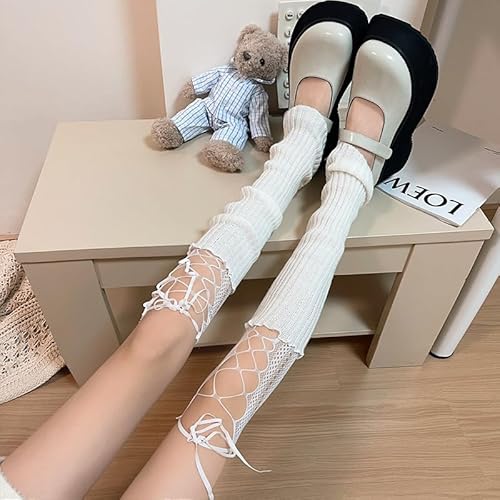 Yelaivp SOC880 Y2K Ribbed Knit Leg Warmers With Lace Patchwork 80S Gyaru Cute Ankle Heap Socks thumb #2
