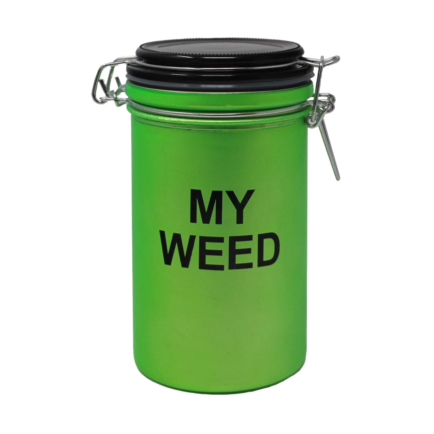 Large 6 inches Tall Airtight Glass Herb Stash Jar - inchesMY WEED inches Green and Black Design