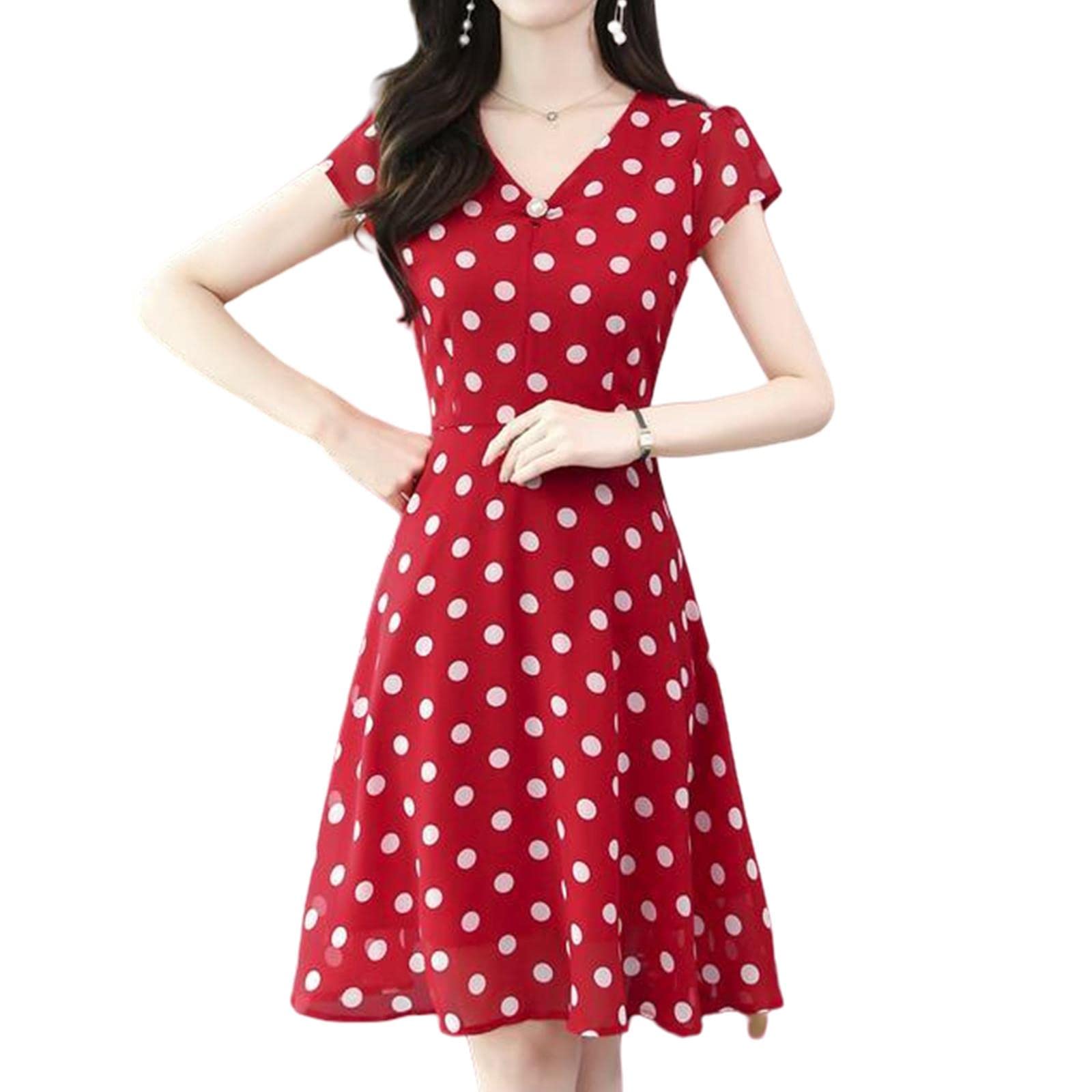BUCROS Vestito Donna Abito Estivo in Chiffon Donna A Manica Corta Floreali Eleganti Abiti Midi