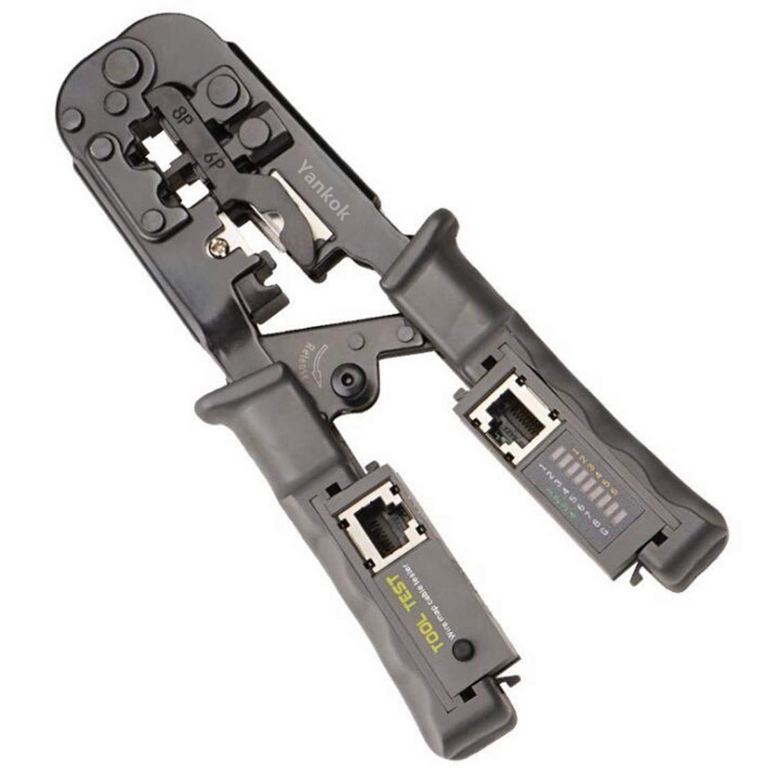 Yankok Pince à sertir modulaire N5684CR - Sertissage RJ45 8P8C RJ12 RJ11 6P6C/4C/2C, RJ10 et RJ9 4P4C/2C - Câbles Ethernet avec testeur de câble