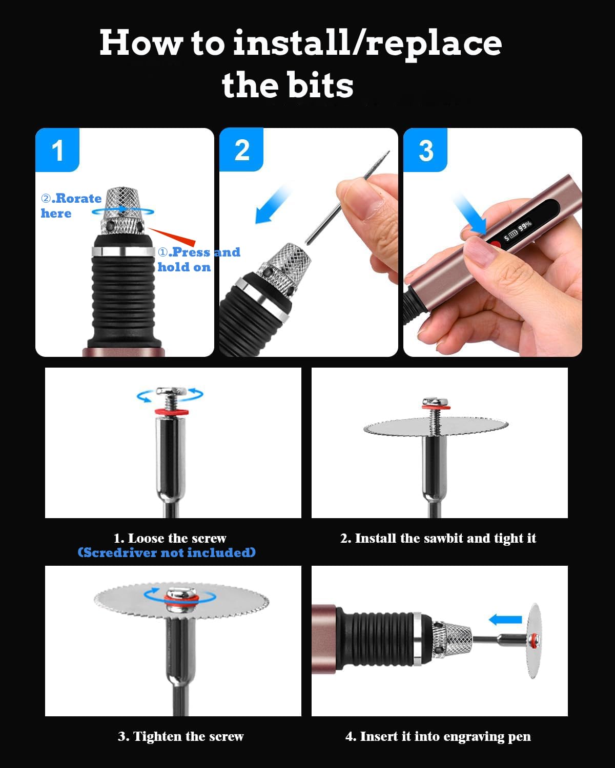 Stylo de gravure sans fil pour métal, bois, verre, plastique, outil de gravure 44 kits, 5 vitesses jusqu'à 30 000 tr/min, 500 mAh rechargeable par USB, kit de graveur rechargeable par USB, cadeaux